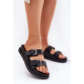 EVento Papuci pentru femei cu catarame de aur catarame negre negru 2 EVento Papuci pentru femei cu catarame de aur catarame negre negru 2