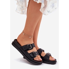 EVento Papuci pentru femei cu catarame de aur catarame negre negru 1 EVento Papuci pentru femei cu catarame de aur catarame negre negru 1