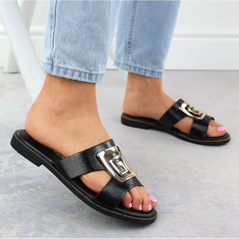 Papuci de dama negri cu ornament negru Filippo 1