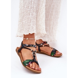 Sandale plate pentru femei cu centură împletită și decorare Artiker 56C1318 Negru 2