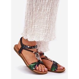 Sandale plate pentru femei cu centură împletită și decorare Artiker 56C1318 Negru 1