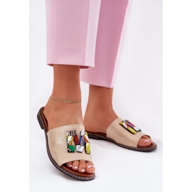 Jezzi Flip -flop -uri pentru femei cu lac plat cu ornament de aur 2