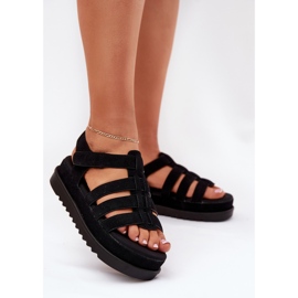Inna Sandale pentru femei pe platformă Eco Suede Black negru 2