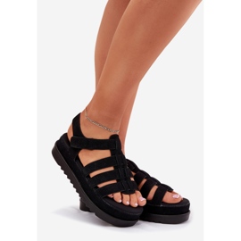 Inna Sandale pentru femei pe platformă Eco Suede Black negru 1