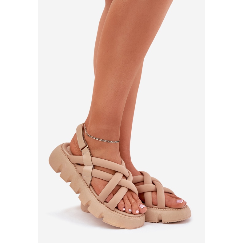 Inna Sandale pentru femei pe platformă cu dungi bej 1