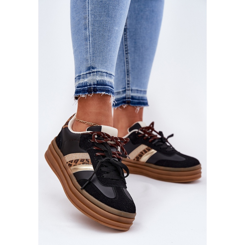 Inna Adidași pentru femei pe platformă cu imprimeu cu leopard negru cu dantelă dublă 2 Inna Adidași pentru femei pe platformă cu imprimeu cu leopard negru cu dantelă dublă 2