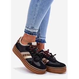 Inna Adidași pentru femei pe platformă cu imprimeu cu leopard negru cu dantelă dublă 1 Inna Adidași pentru femei pe platformă cu imprimeu cu leopard negru cu dantelă dublă 1