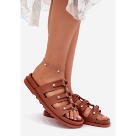 Inna Papuci pentru femei cu dungi de cămilă maro 1