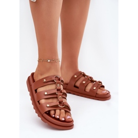 Inna Papuci pentru femei cu dungi de cămilă maro 2