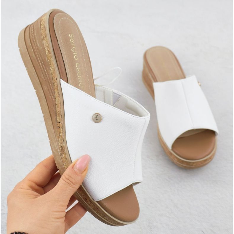 Flip-flops pentru femei pe White Wedge Sergio Leone KL-191 alb 1