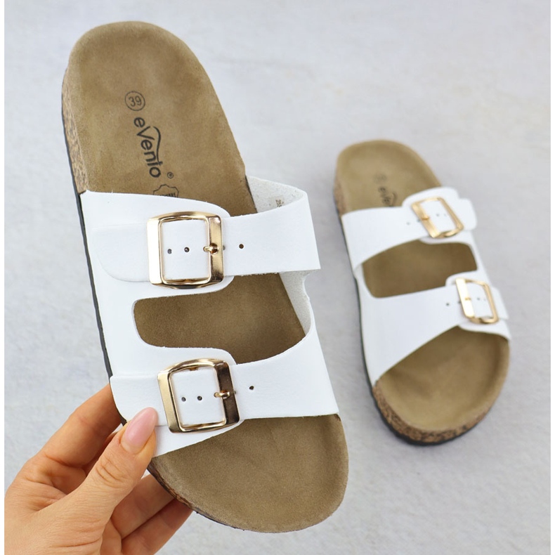 EVento Flip -flops pentru femei cu Buckles White Eveniment 8323 alb 1