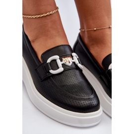 S.Barski Plăcile din piele pentru femei pe platforma Czarne S. Barski LR720 cu un ornament negru 4