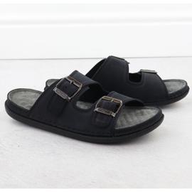 Papuci barbati confortabili din piele cu catarame negre T.Sokolski Fs M01 negru 2