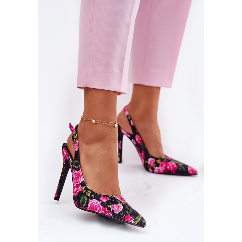 Inna Sandale decorate pe un toc înalt în trandafiri negri negru 2
