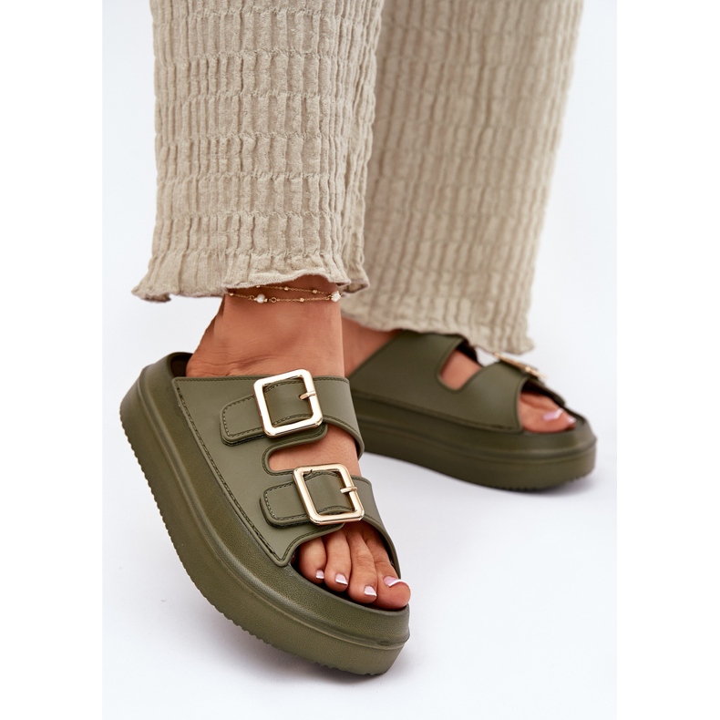 Inna Flip -flops pentru femei pe platformă cu catarame de aur verzi verde 2