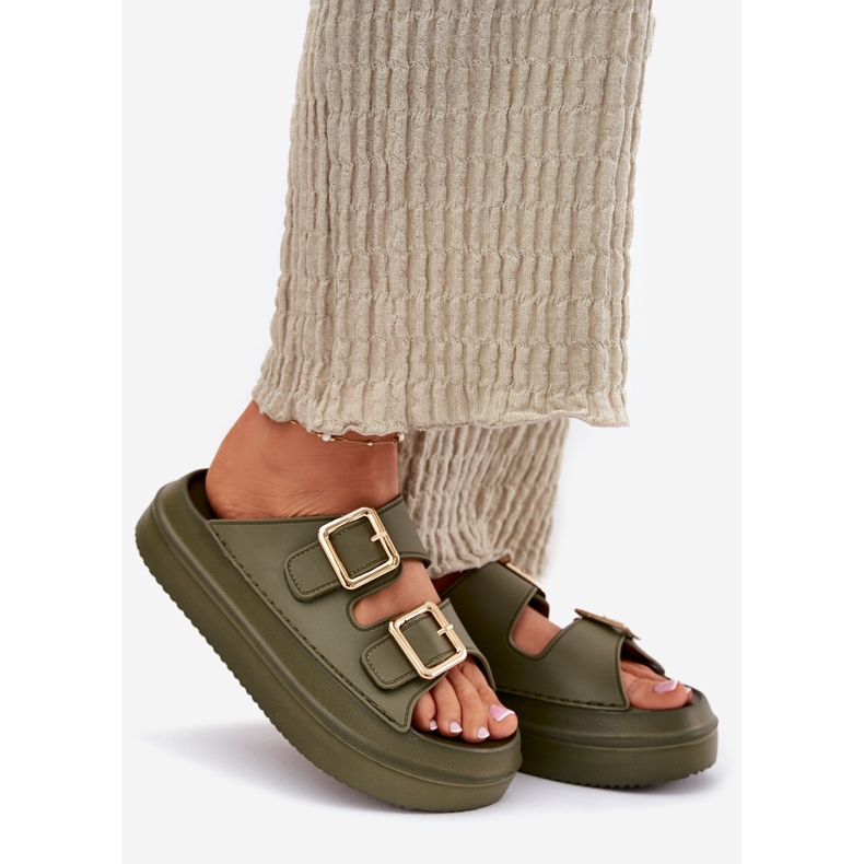 Inna Flip -flops pentru femei pe platformă cu catarame de aur verzi verde 1