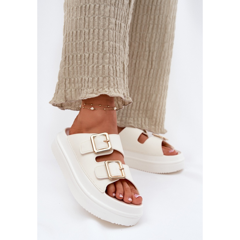 Inna Flip -flops pentru femei pe platformă cu catarame de aur Ecru alb 2