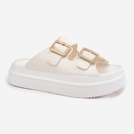 Inna Flip -flops pentru femei pe platformă cu catarame de aur Ecru alb 4