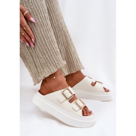 Inna Flip -flops pentru femei pe platformă cu catarame de aur Ecru alb 6