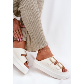 Inna Flip -flops pentru femei pe platformă cu catarame de aur Ecru alb 7