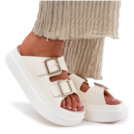 Inna Flip -flops pentru femei pe platformă cu catarame de aur Ecru alb 8