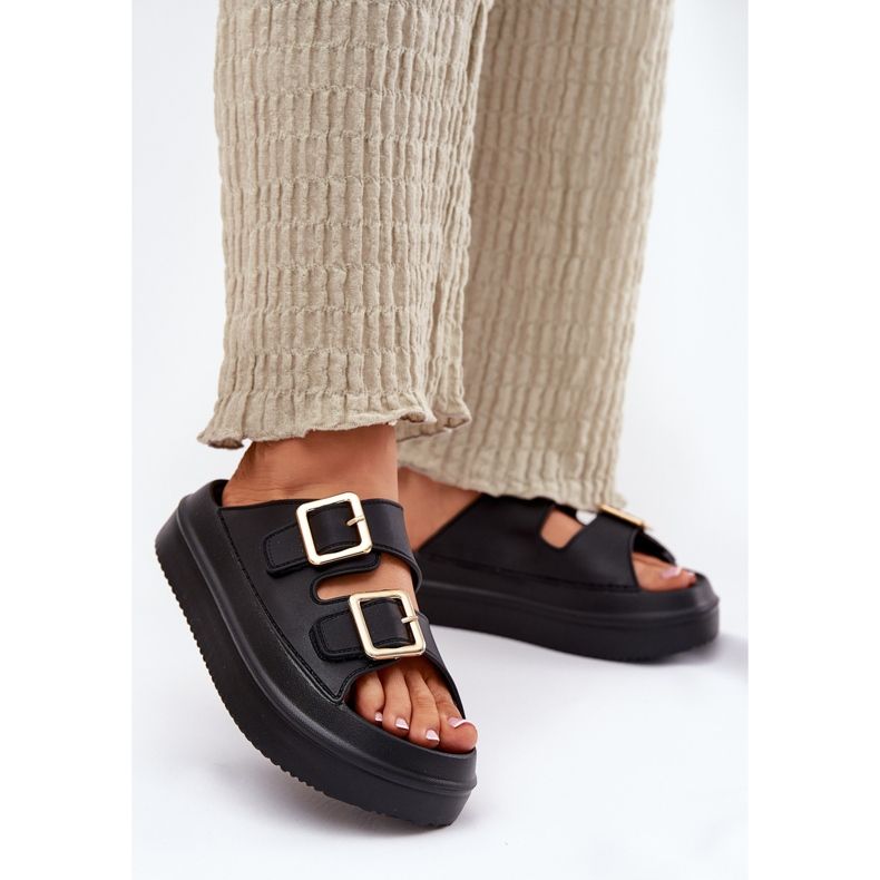 Inna Flip -flops pentru femei pe platformă cu cleme aurii negre negru 2