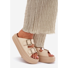 Inna Flip -flops pentru femei pe platformă cu catarame de aur bej 1