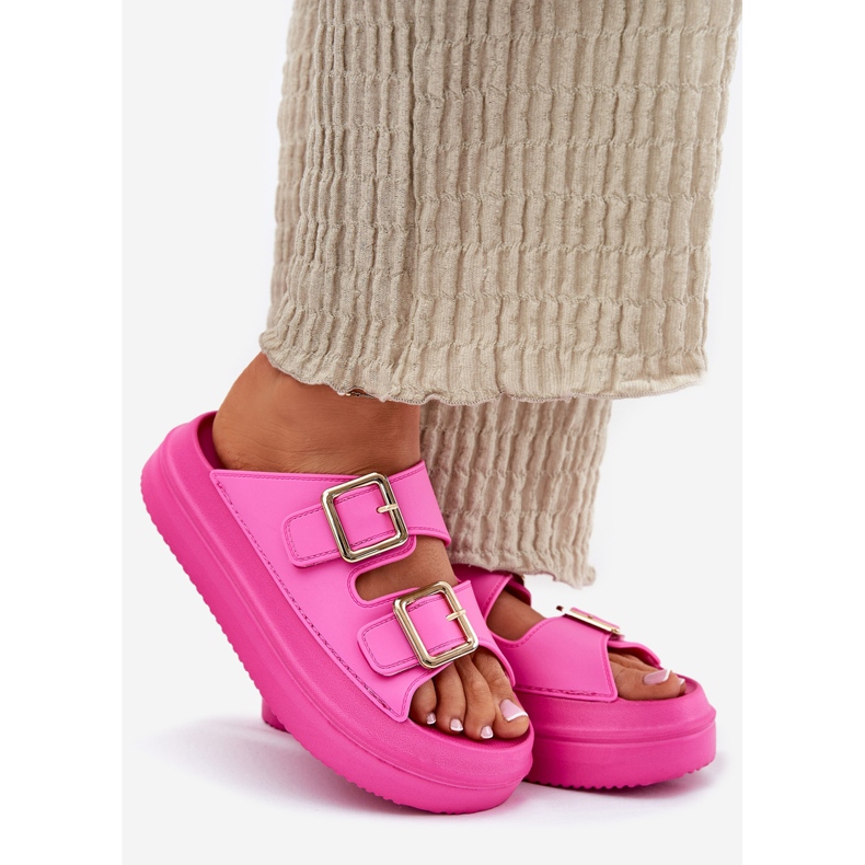 Inna Flip -flops pentru femei pe platformă cu catarame de aur Fuchsia roz 1