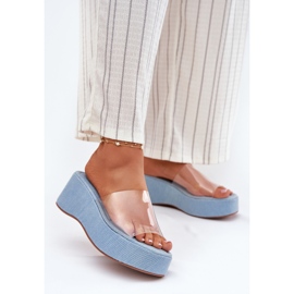Inna Flip -flops pentru femei cu o centură transparentă pe pană. albastru 2