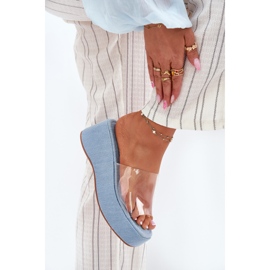 Inna Flip -flops pentru femei cu o centură transparentă pe pană. albastru 3