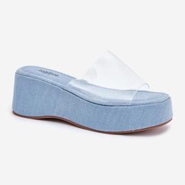 Inna Flip -flops pentru femei cu o centură transparentă pe pană. albastru 4