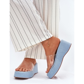 Inna Flip -flops pentru femei cu o centură transparentă pe pană. albastru 5