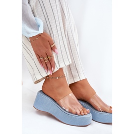 Inna Flip -flops pentru femei cu o centură transparentă pe pană. albastru 6