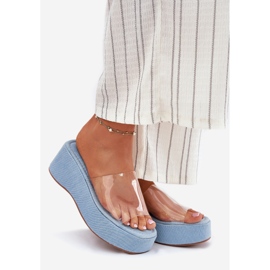 Inna Flip -flops pentru femei cu o centură transparentă pe pană. albastru 1