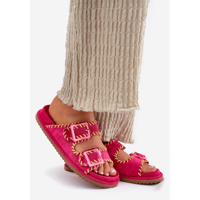 Inna Flip -flops pentru femei cu catarame și un tiv decorativ de Fuchsia roz 1