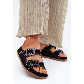 Inna Flip -flops -uri pentru femei cu catarame și scobitoare decorativă neagră negru 2 Inna Flip -flops -uri pentru femei cu catarame și scobitoare decorativă neagră negru 2