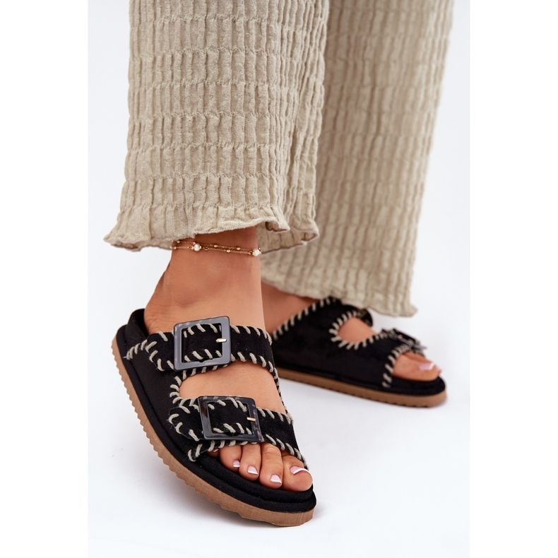 Inna Flip -flops -uri pentru femei cu catarame și scobitoare decorativă neagră negru 2