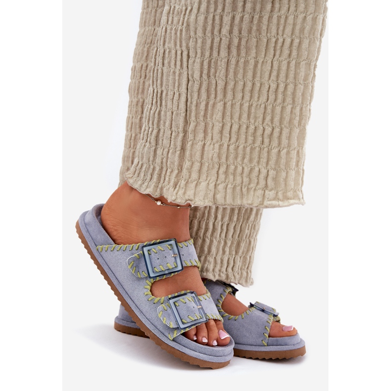 Inna Flip -flops pentru femei cu catarame și tiv albastru decorativ 1