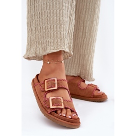 Inna Flip -flops pentru femei cu catarame și cămilă decorativă maro 2