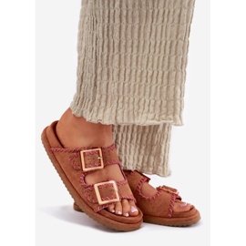 Inna Flip -flops pentru femei cu catarame și cămilă decorativă maro 1 Inna Flip -flops pentru femei cu catarame și cămilă decorativă maro 1