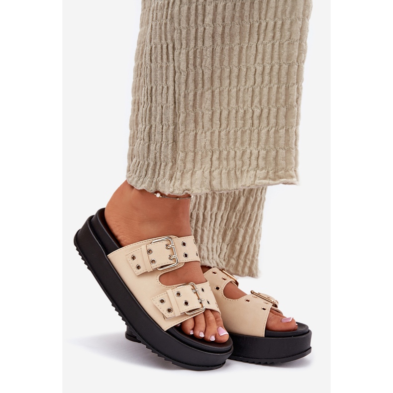 Inna Flip -flops pentru femei cu catarame pe platformă bej 1