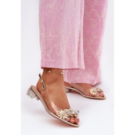 S.Barski Sandale transparente cu toc scăzut cu decorare MR51-709 de aur 2