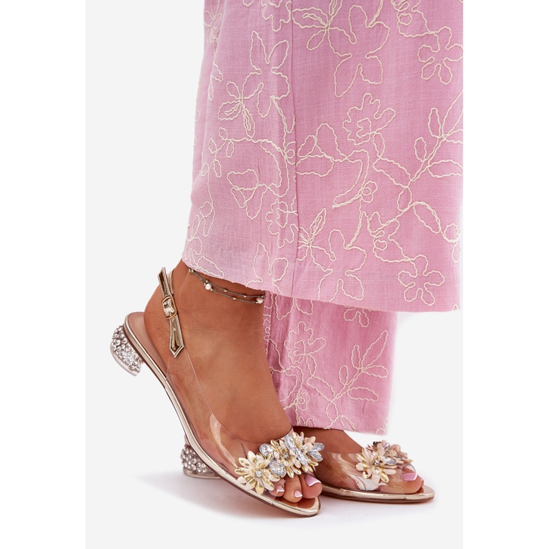 S.Barski Sandale transparente cu toc scăzut cu decorare MR51-709 de aur 1