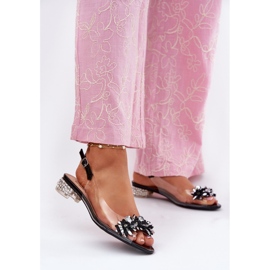 S.Barski Sandale transparente cu toc scăzut cu decorare neagră MR51-709 negru 2