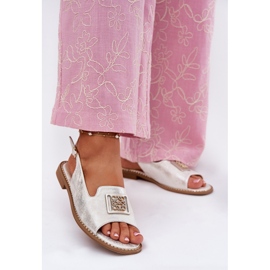 S.Barski Sandale elegante pentru femei cu toc plat cu un ornament de S. Barski KV51-082 Silver argint 2