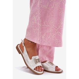 S.Barski Sandale elegante pentru femei cu toc plat cu un ornament de S. Barski KV51-082 Silver argint 1