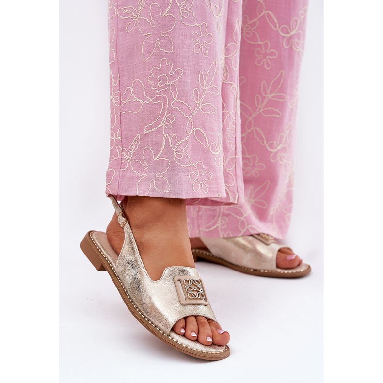 S.Barski Sandale plate pentru femei elegante cu un ornament de S. Barski KV51-082 Aur de aur 2