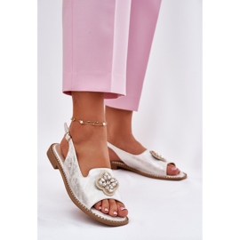 S.Barski Sandale pentru femei cu toc plat cu un detaliu decorativ S. Barski KV51-080 Silver argint 2