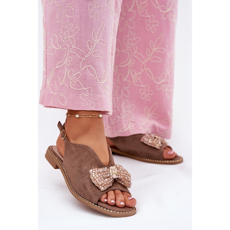 S.Barski Sandale pentru femei cu arcuri cu toc plat. Barski KV51-014 Dark Beige bej 2