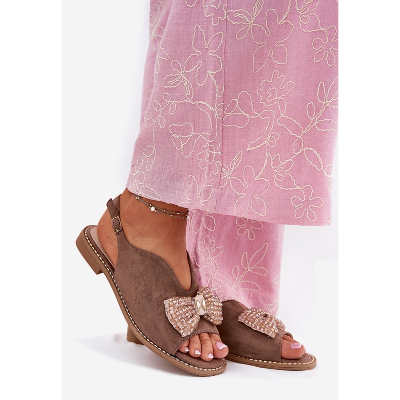 S.Barski Sandale pentru femei cu arcuri cu toc plat. Barski KV51-014 Dark Beige bej 1